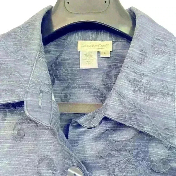 Coldwater Creek Jean Style Dressy Jacquard Jacket Size L Blue Beaded Casual Fun - Picture 5 of 10